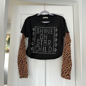 Free People We the Free Shine On Star Child Embellished Twofer Shirt in Size XS